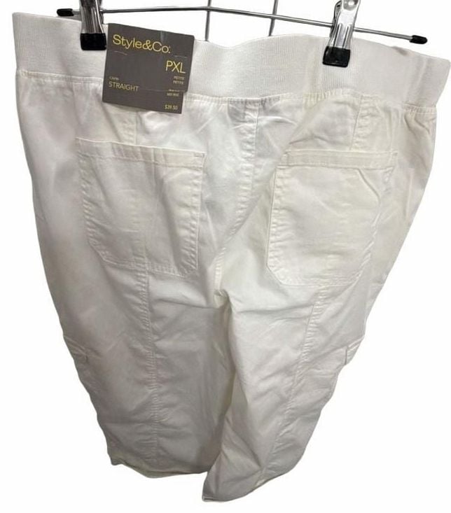Style & Co Cargo Capri Pants PXL White Roll Tab Straight Mid Rise 2