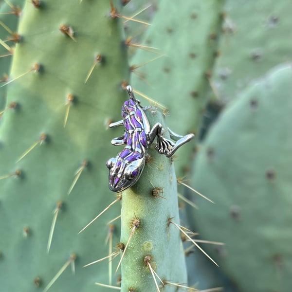 Sterling Silver Purple Mojave Turquoise Inlay Lizard Gecko Ring Size 7