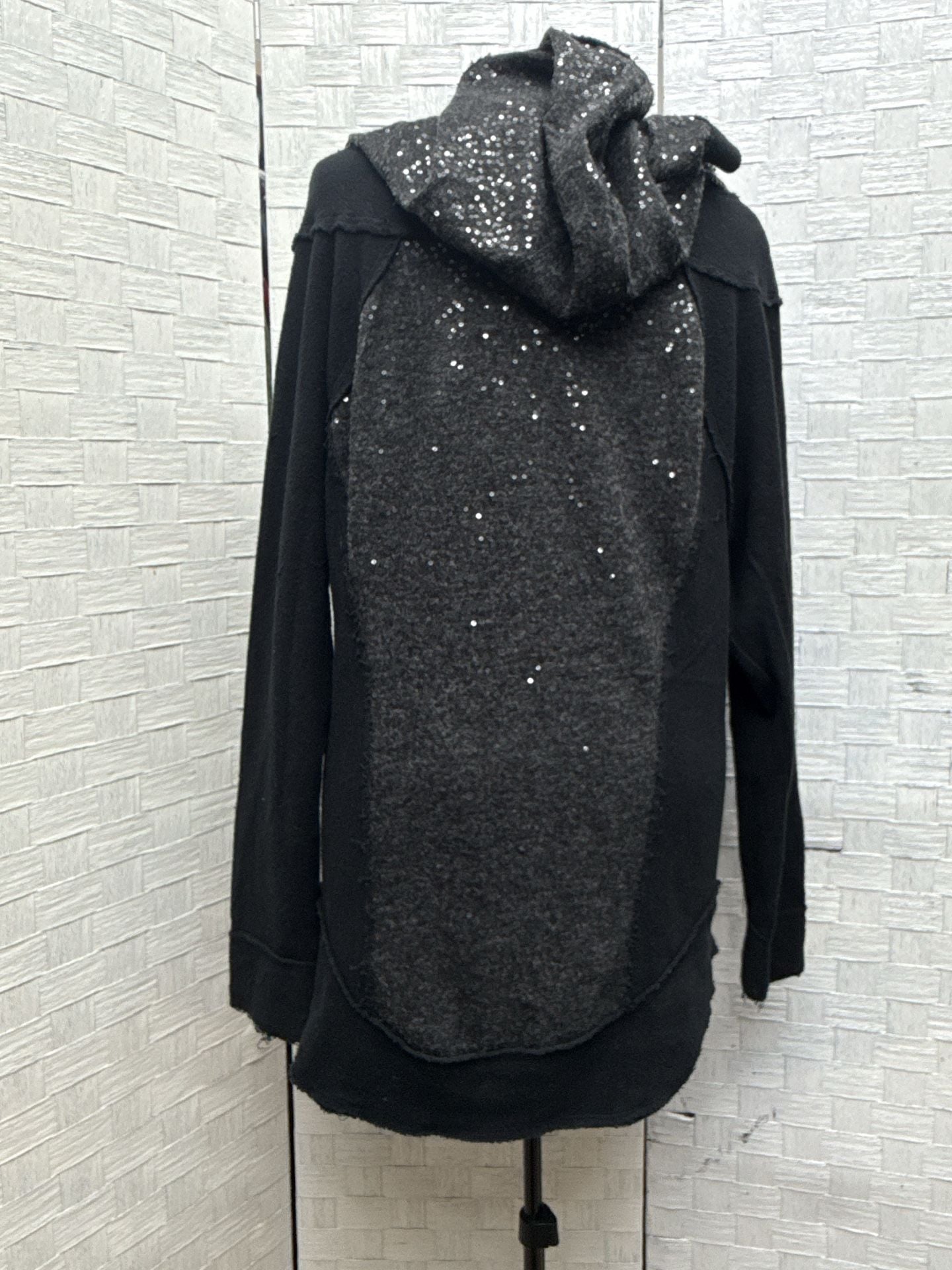 Free People Swash Sequin Hooded Sweatshirt Size S Black 3