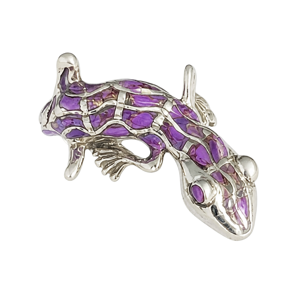 Sterling Silver Purple Mojave Turquoise Inlay Lizard Gecko Ring Size 7 9
