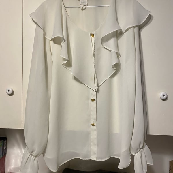 Options by Worthington Blouse White Long Sleeve Ruffle