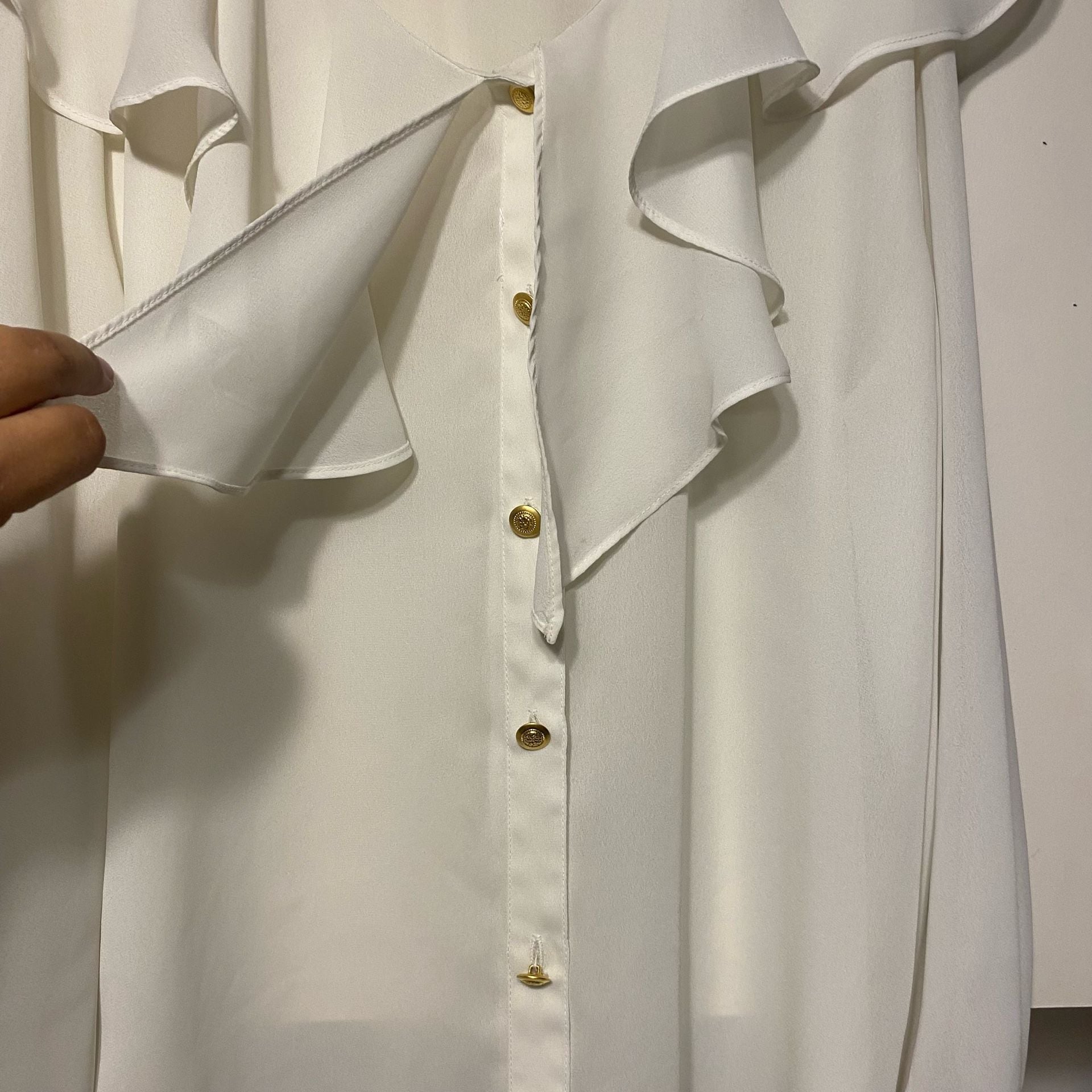 Options by Worthington Blouse White Long Sleeve Ruffle 3