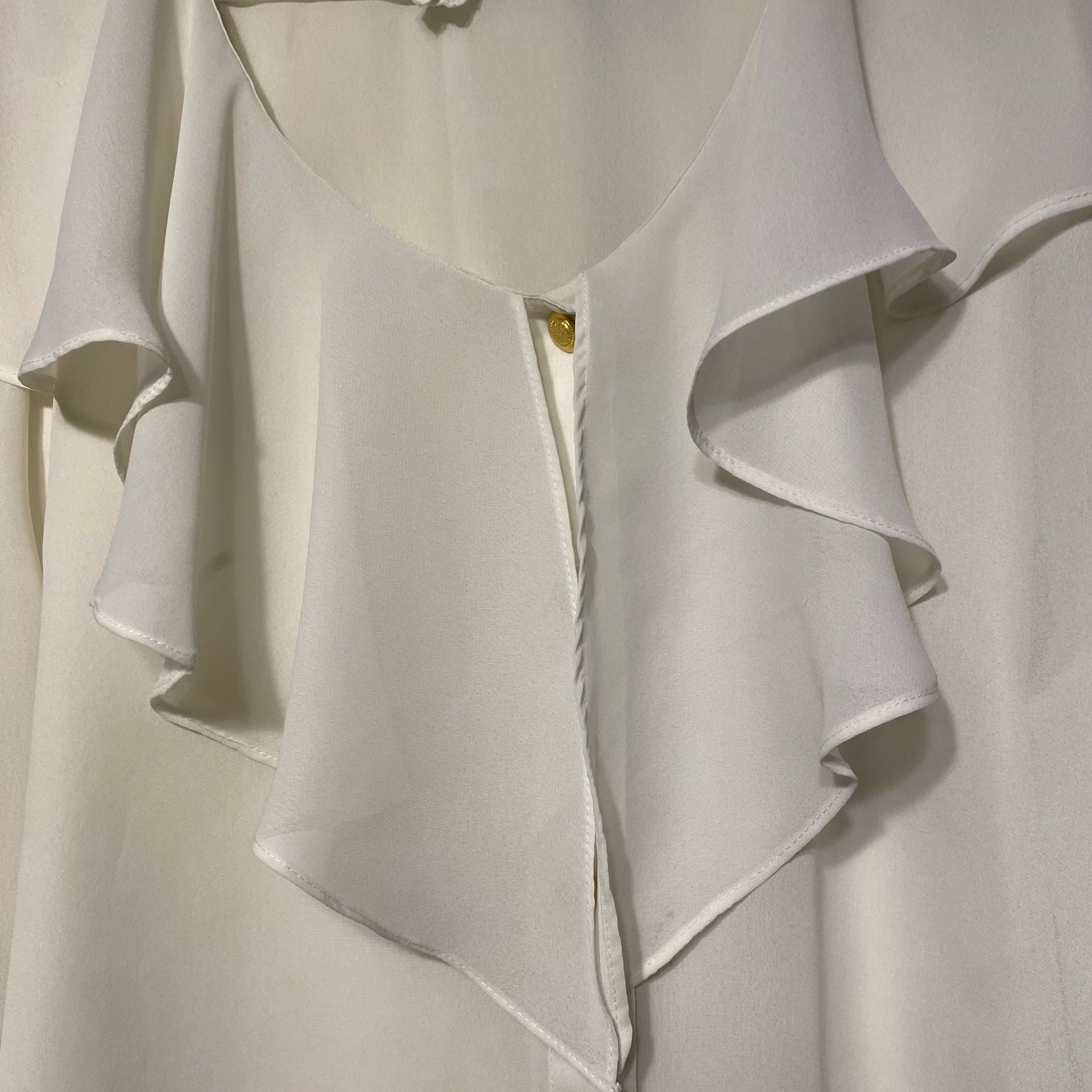 Options by Worthington Blouse White Long Sleeve Ruffle 4