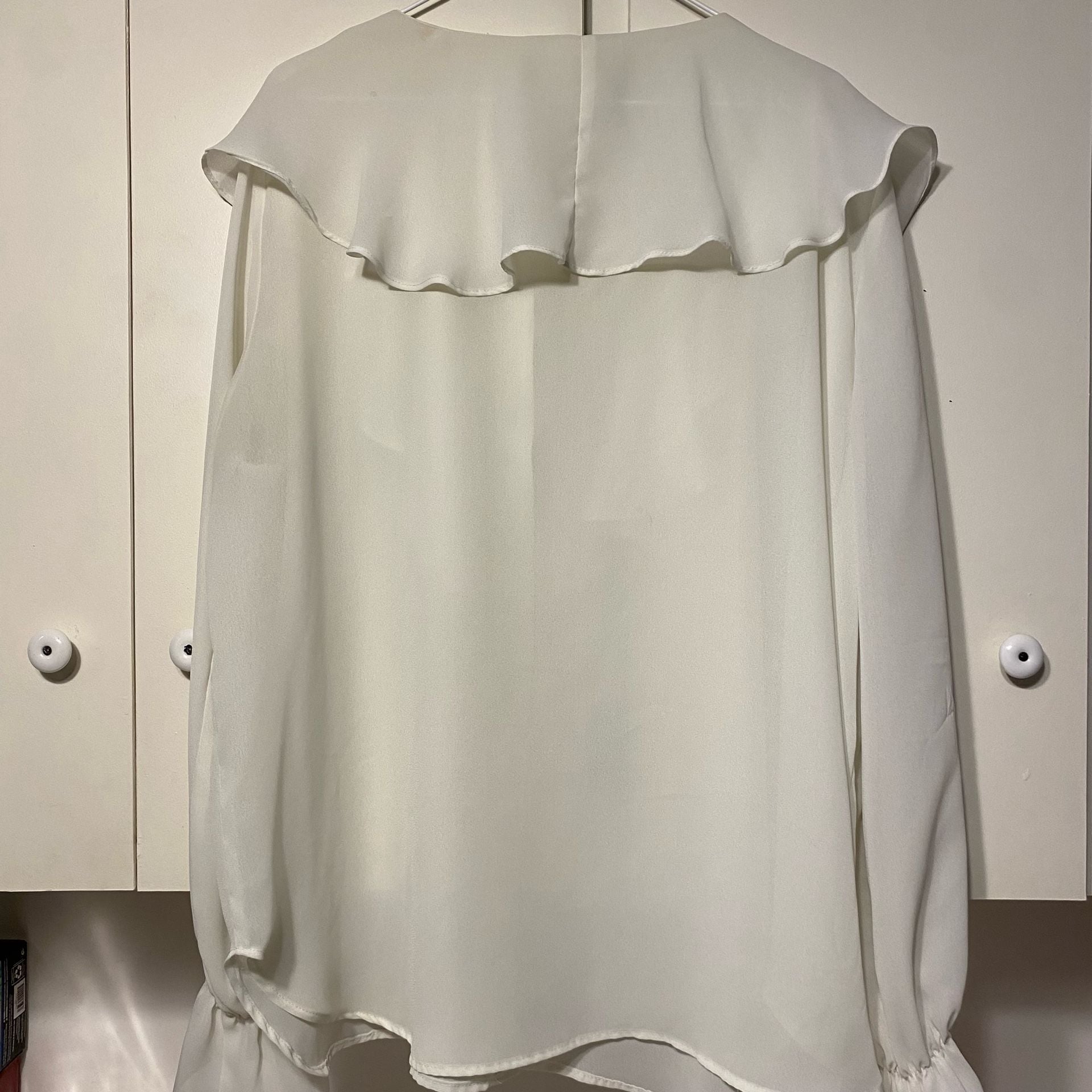 Options by Worthington Blouse White Long Sleeve Ruffle 5