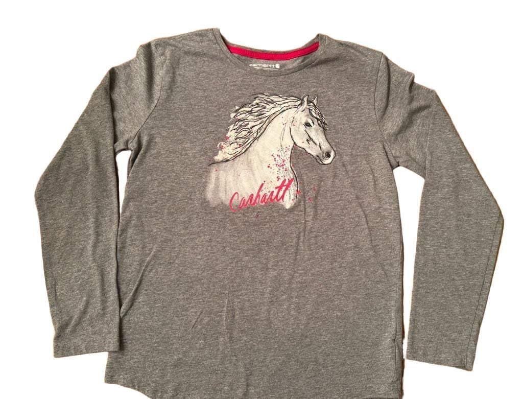 Carhartt Long Sleeve Horse Graphic Shirt Size XL (14) Gray Pink 2
