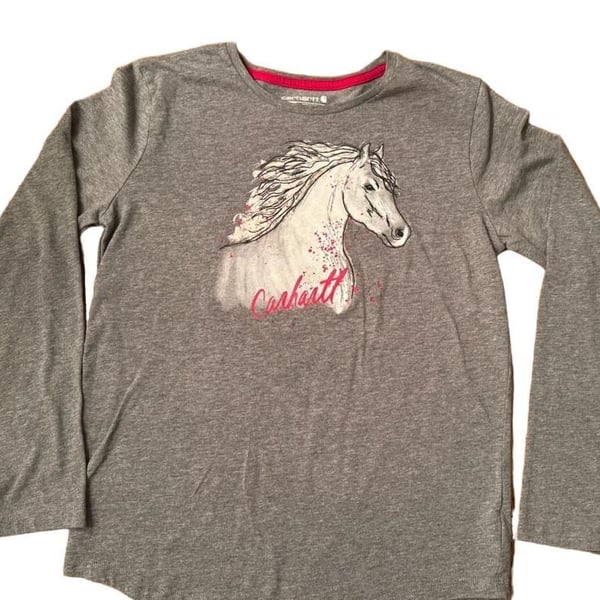 Carhartt Long Sleeve Horse Graphic Shirt Size XL (14) Gray Pink