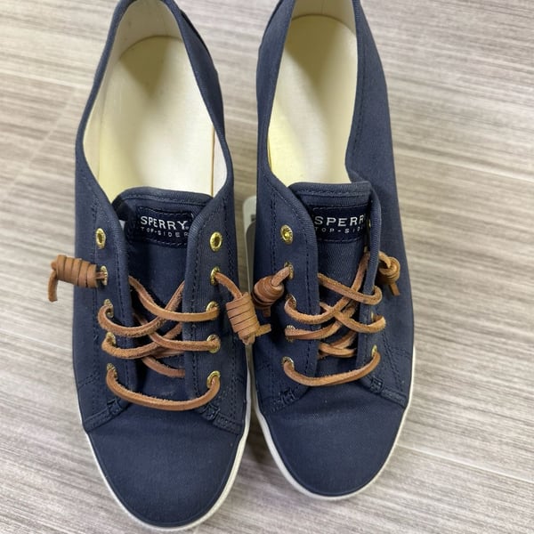 Sperry Top Sider Seacoast Canvas Sneaker Size 8.5M Navy Blue Leather Laces