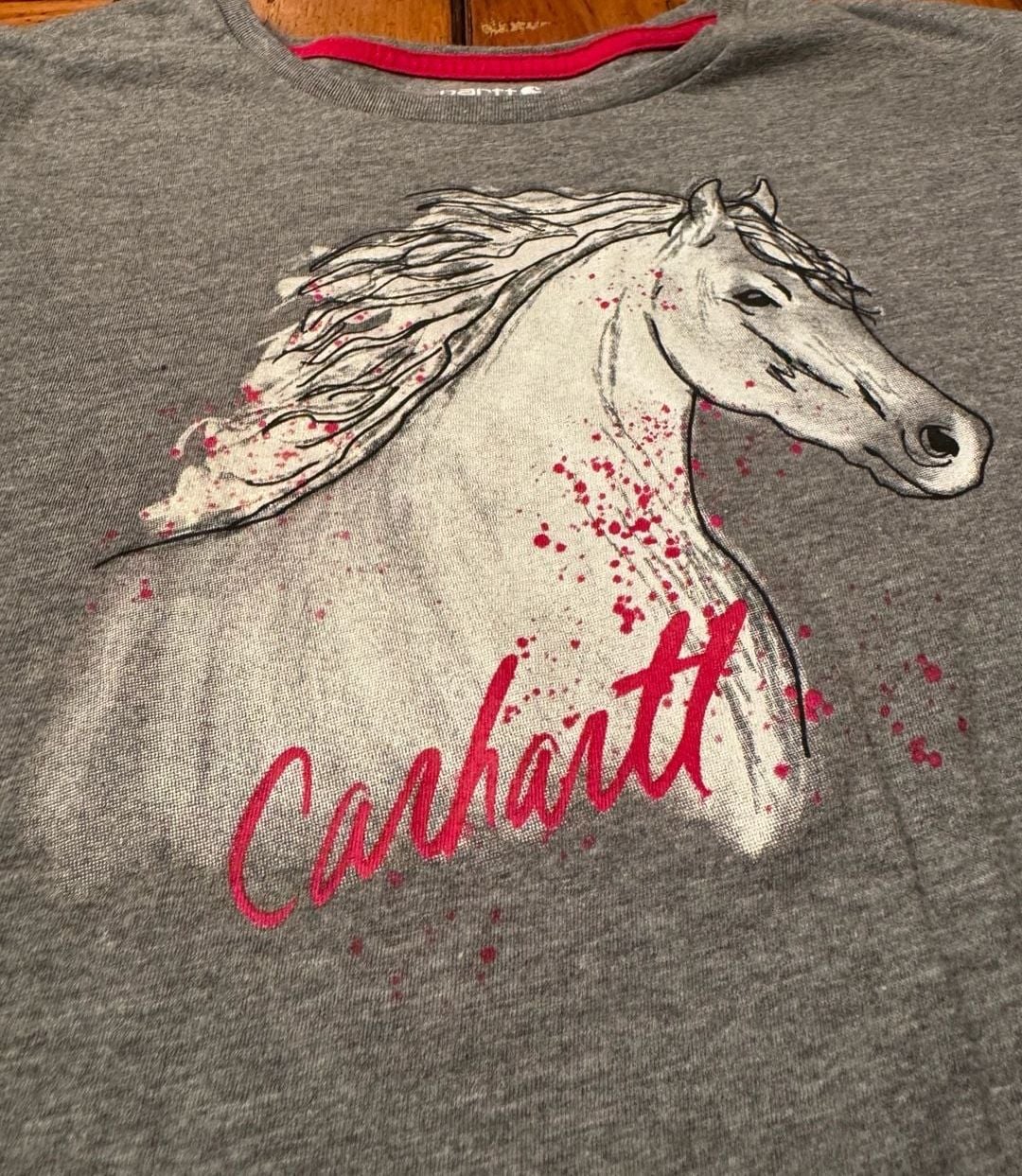 Carhartt Long Sleeve Horse Graphic Shirt Size XL (14) Gray Pink 3