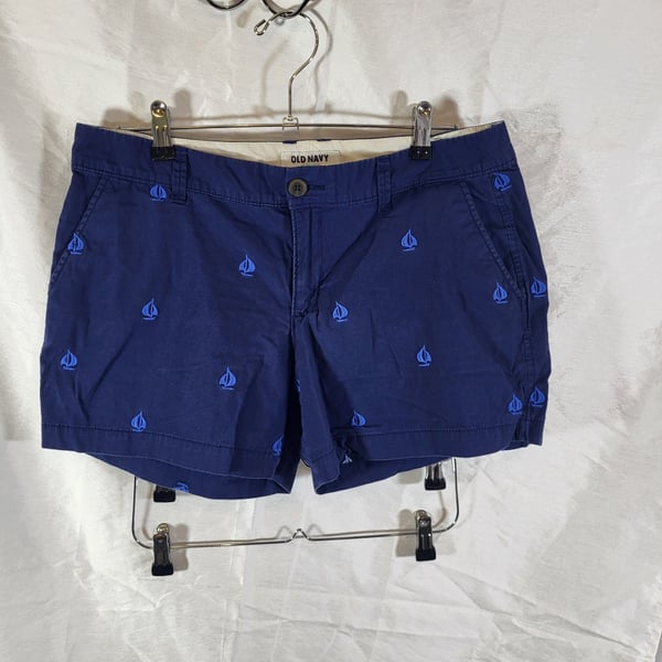 Old Navy Novelty Sailboat Chino Shorts Size 8 Blue Embroidered Cotton