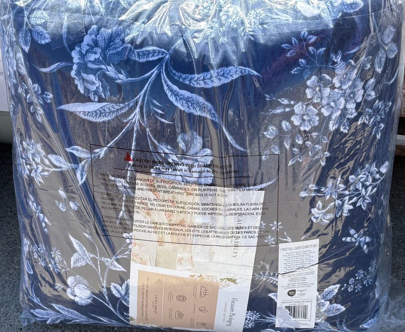 Laura Ashley Branch Toile 7 Piece Full/Queen Comforter Set Blue 1