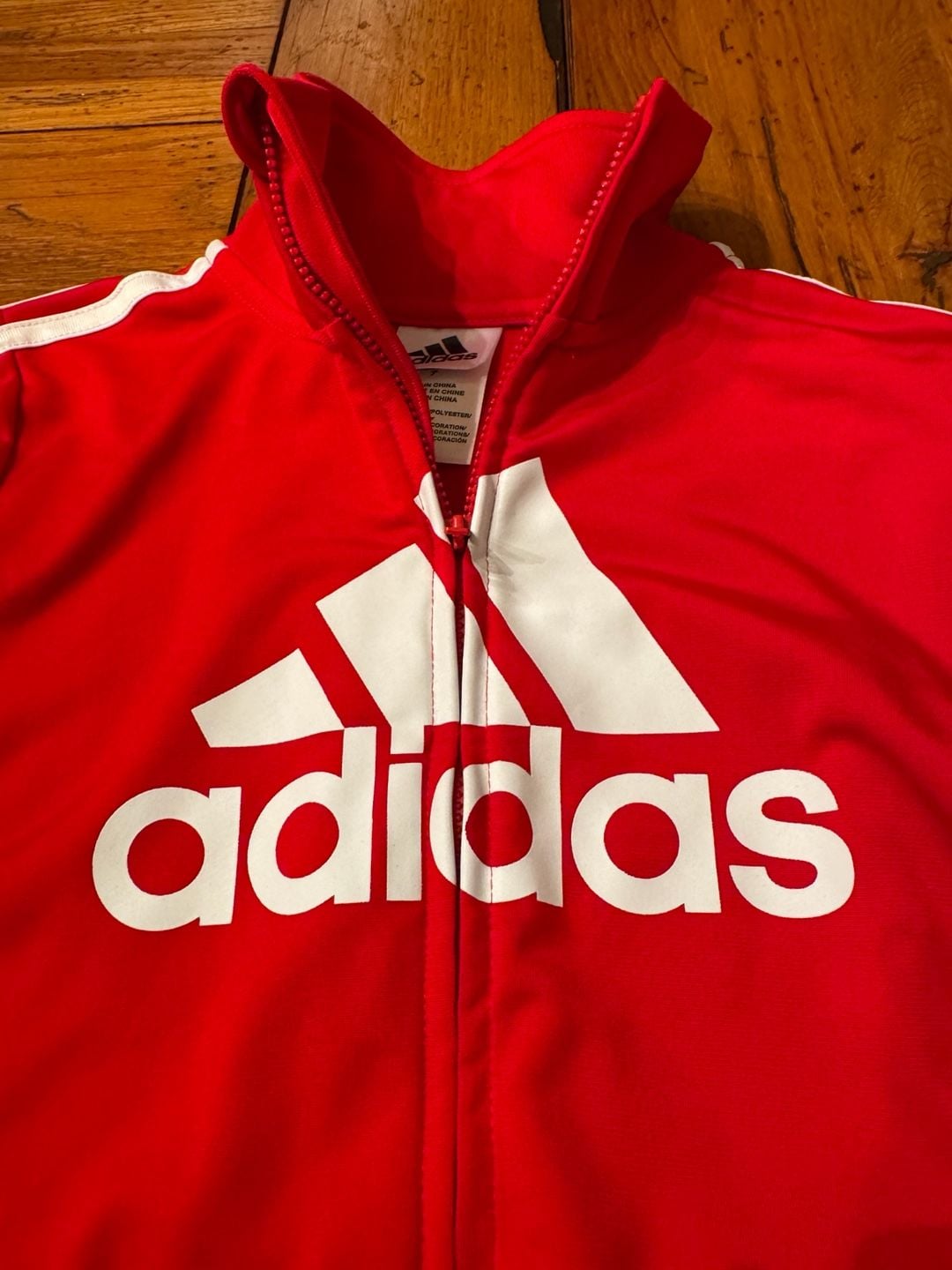 Adidas Tricot Track Jacket Size 7 Red Black White 3