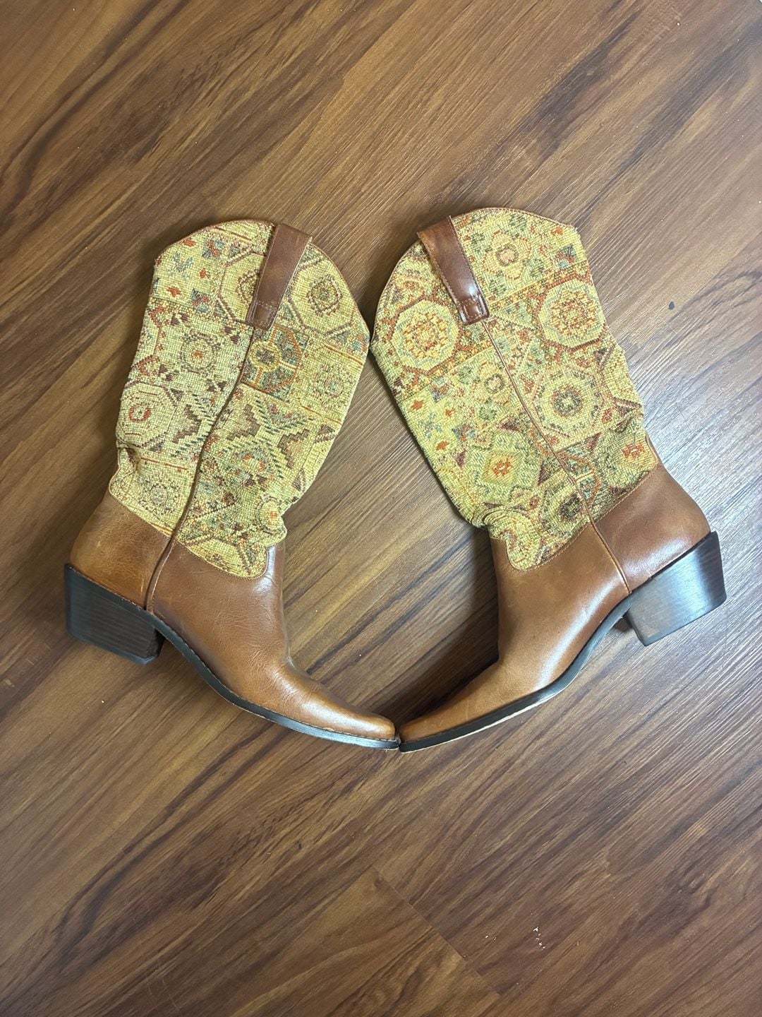 J. Jill Tapestry Western Boots Size 7M 7W Brown Leather Boho Cowgirl 2