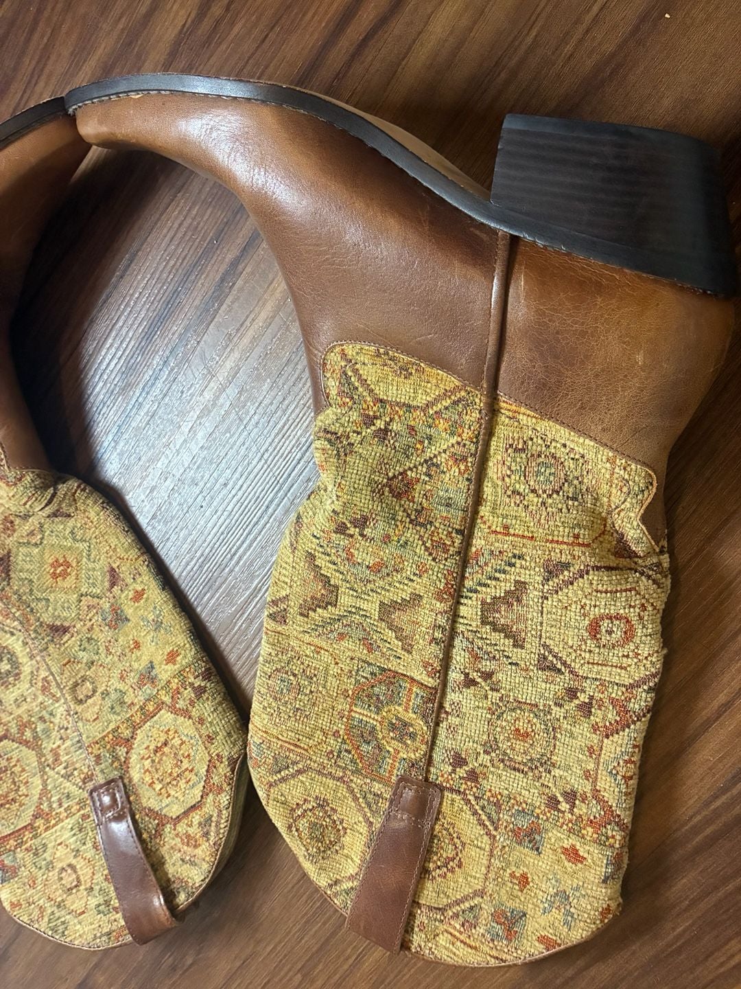 J. Jill Tapestry Western Boots Size 7M 7W Brown Leather Boho Cowgirl 3