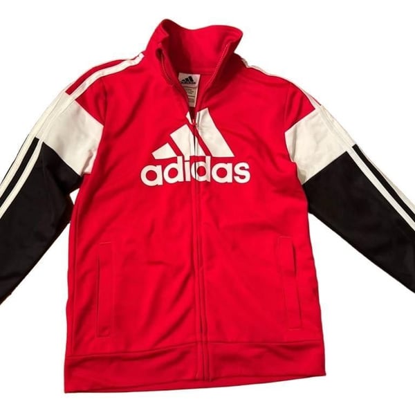 Adidas Tricot Track Jacket Size 7 Red Black White