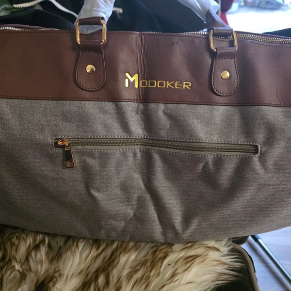 Modoker Travel Duffel Bag Grey Brown Leather