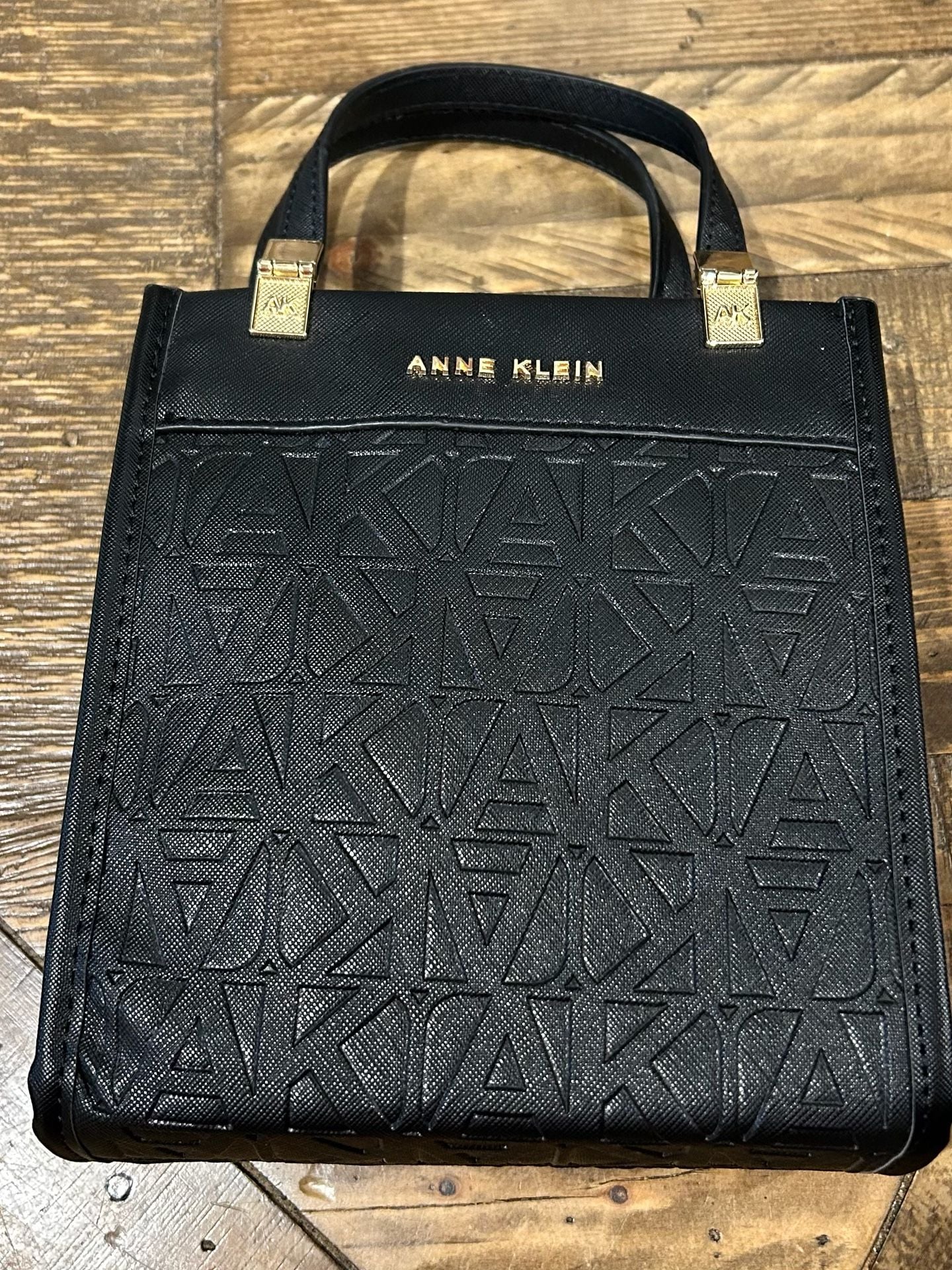 Anne Klein Monogram Patterned Mini Tote With Card Holder Black 1