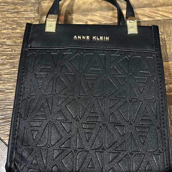 Anne Klein Monogram Patterned Mini Tote With Card Holder Black