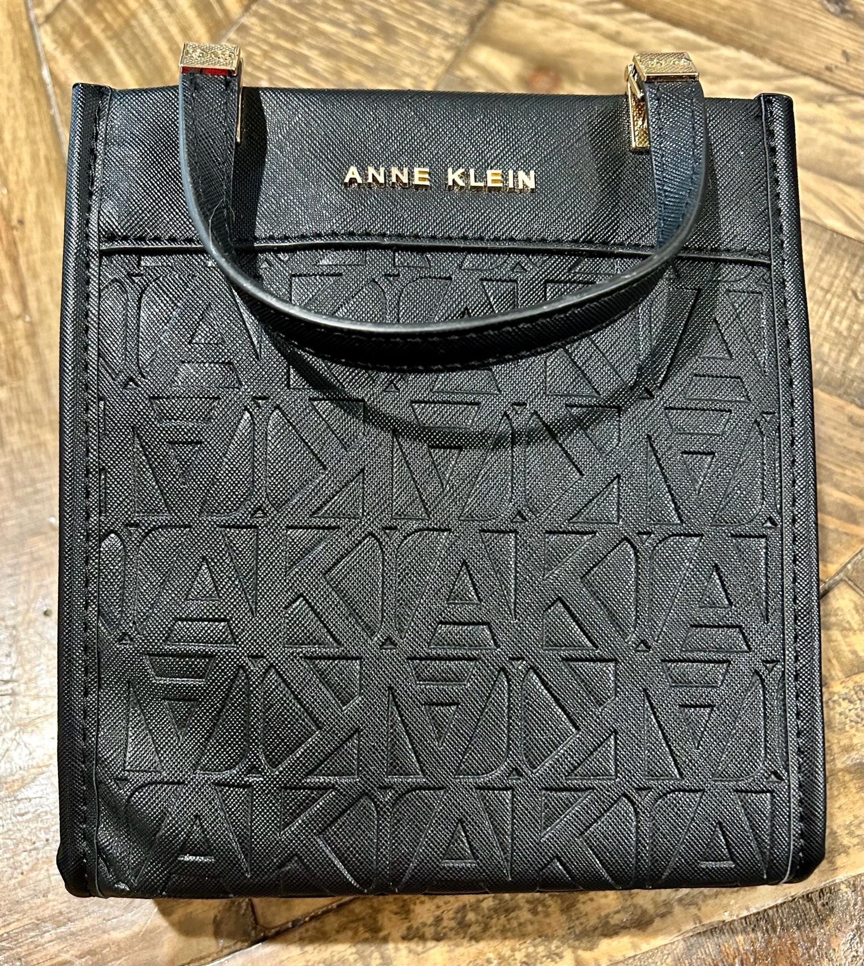 Anne Klein Monogram Patterned Mini Tote With Card Holder Black 2