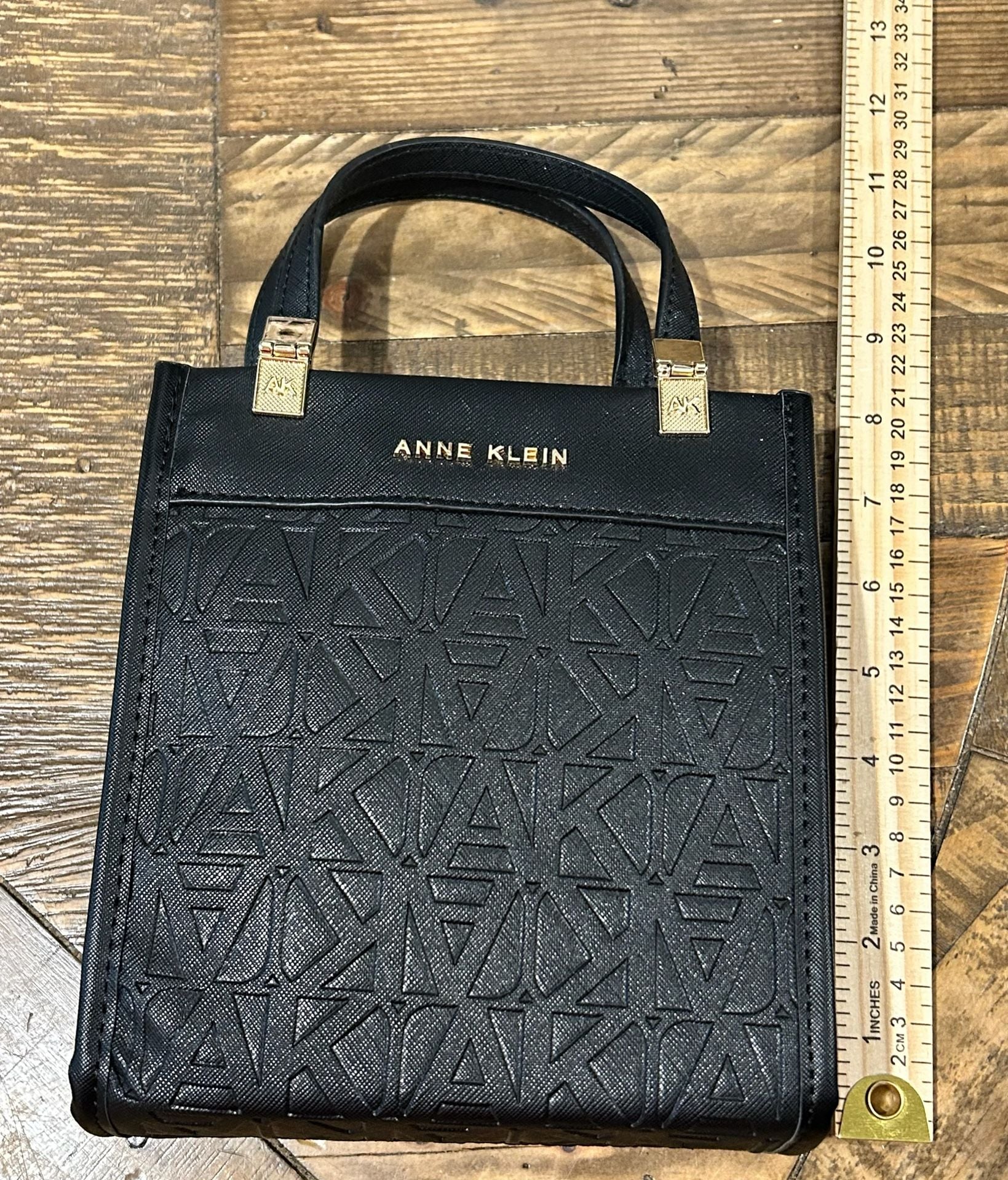 Anne Klein Monogram Patterned Mini Tote With Card Holder Black 3