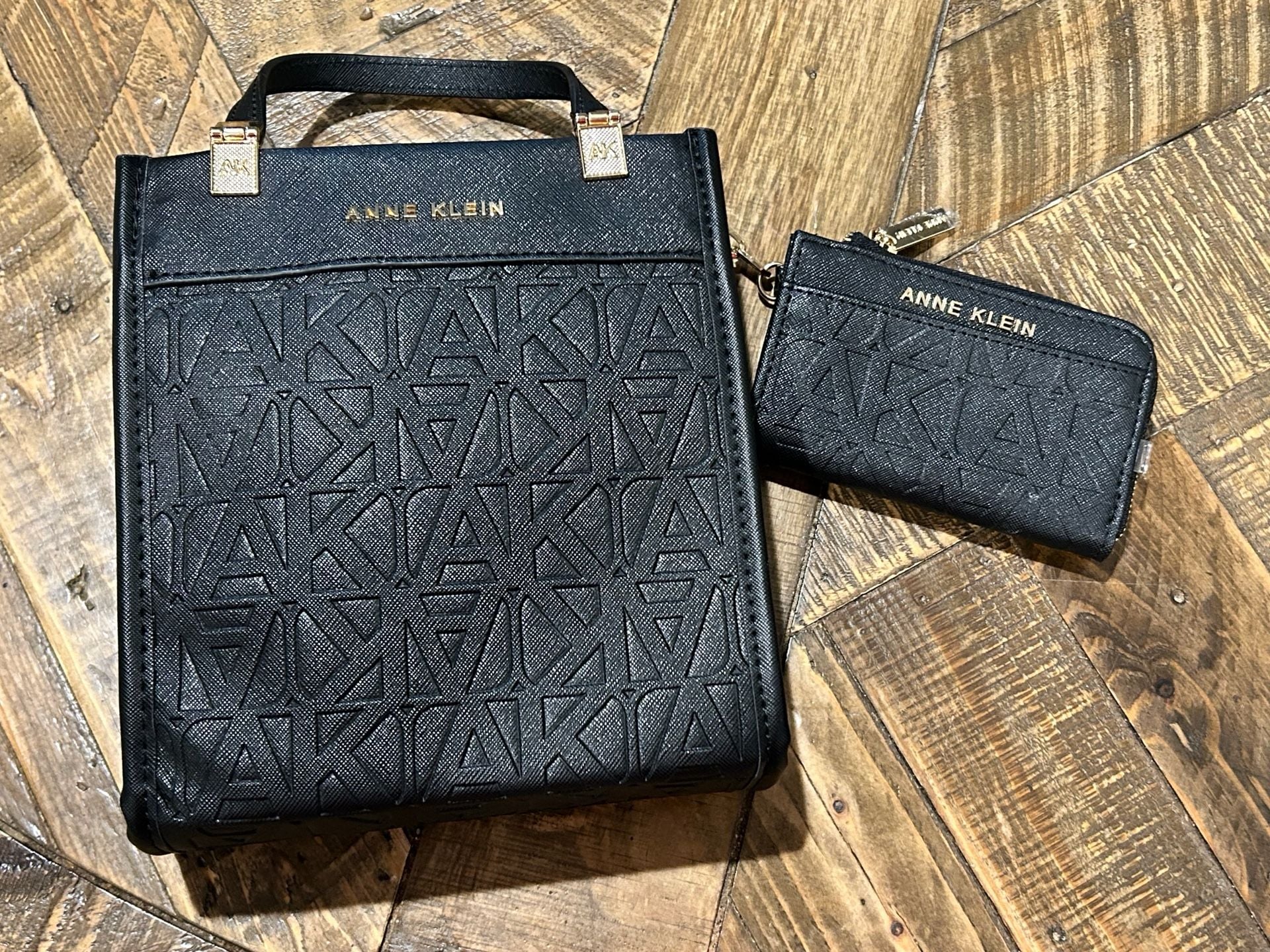 Anne Klein Monogram Patterned Mini Tote With Card Holder Black 5