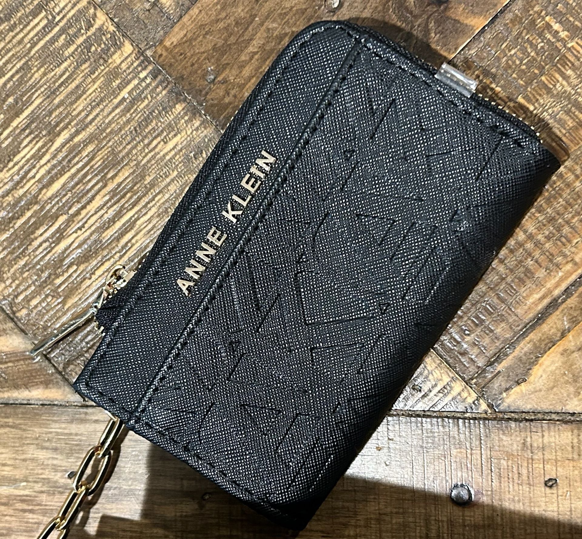 Anne Klein Monogram Patterned Mini Tote With Card Holder Black 12