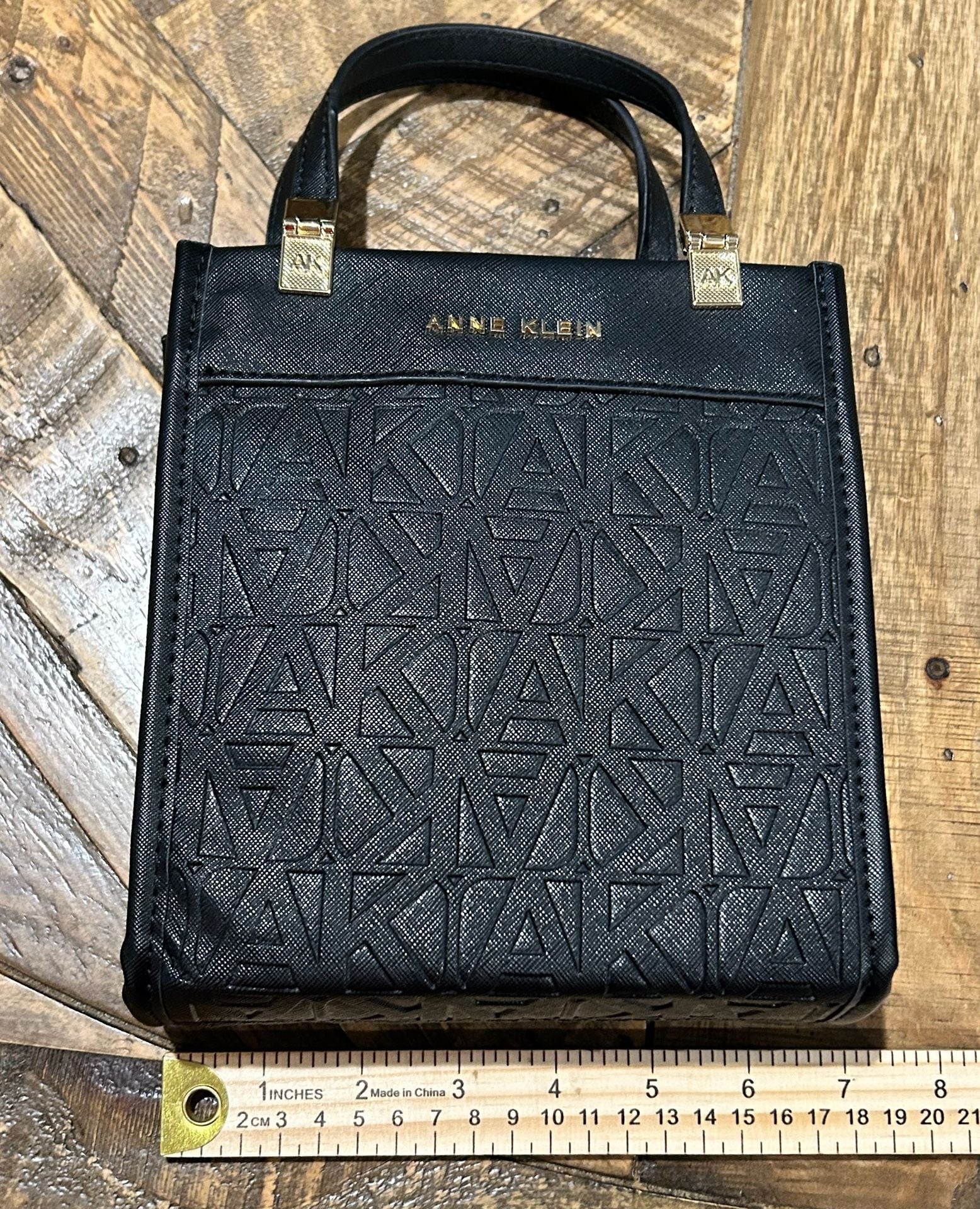 Anne Klein Monogram Patterned Mini Tote With Card Holder Black 13