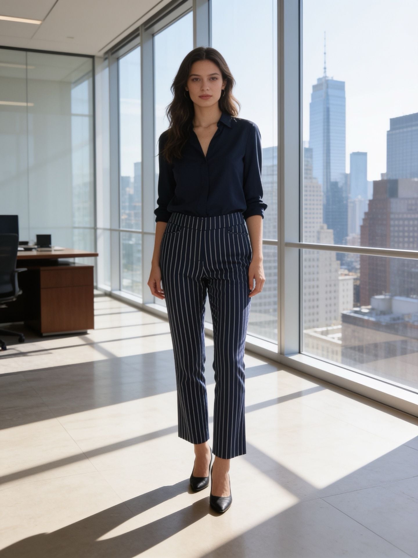 7th Avenue Design Studio Pinstripe Pants Size 8 Navy 2