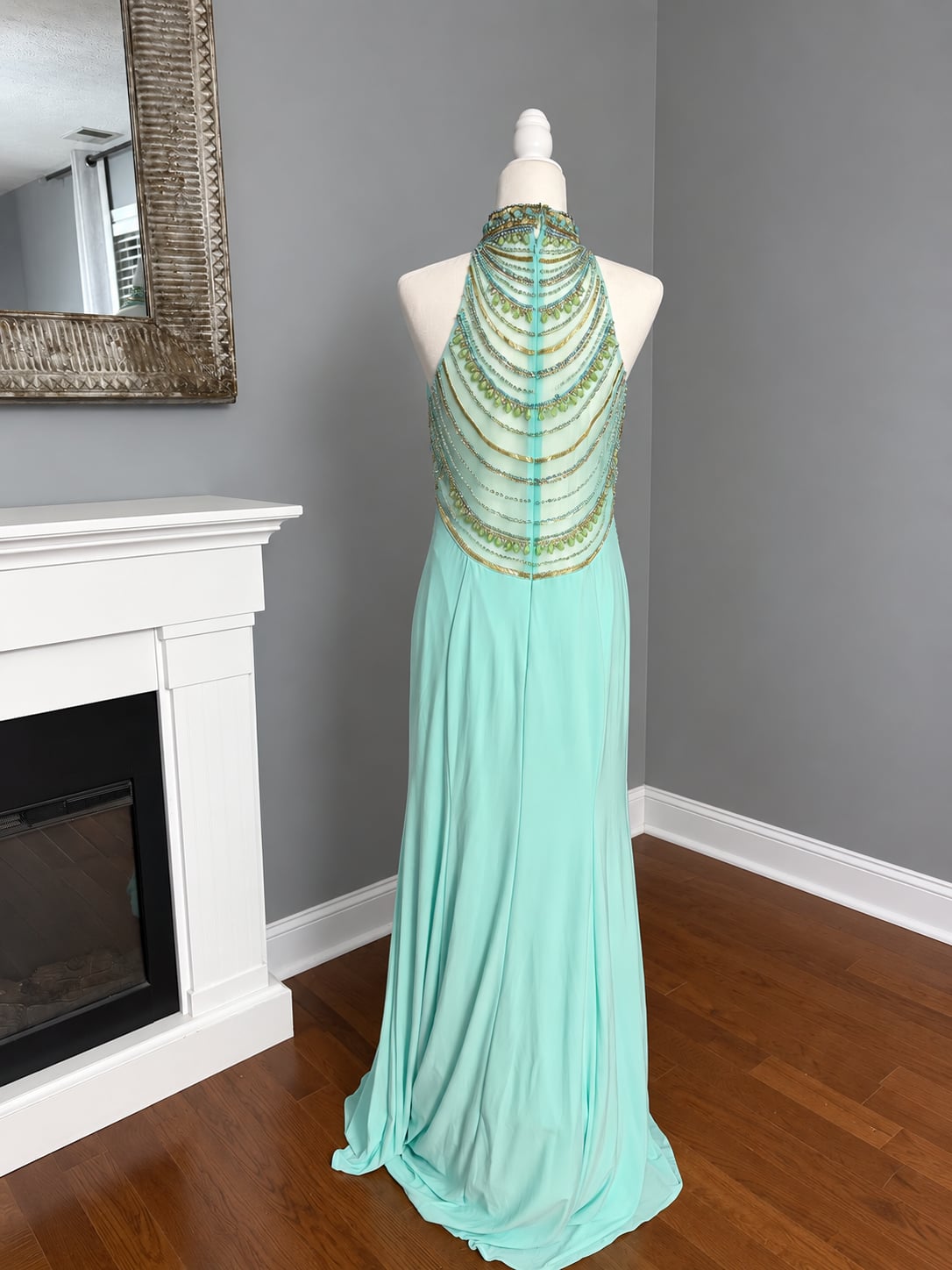 Dave & Johnny Aqua Beaded Halter formal Prom Gown Size 11/12 5