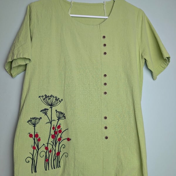 ​Cottagecore Botanical Embroidered Floral Short Sleeve Tunic Top 