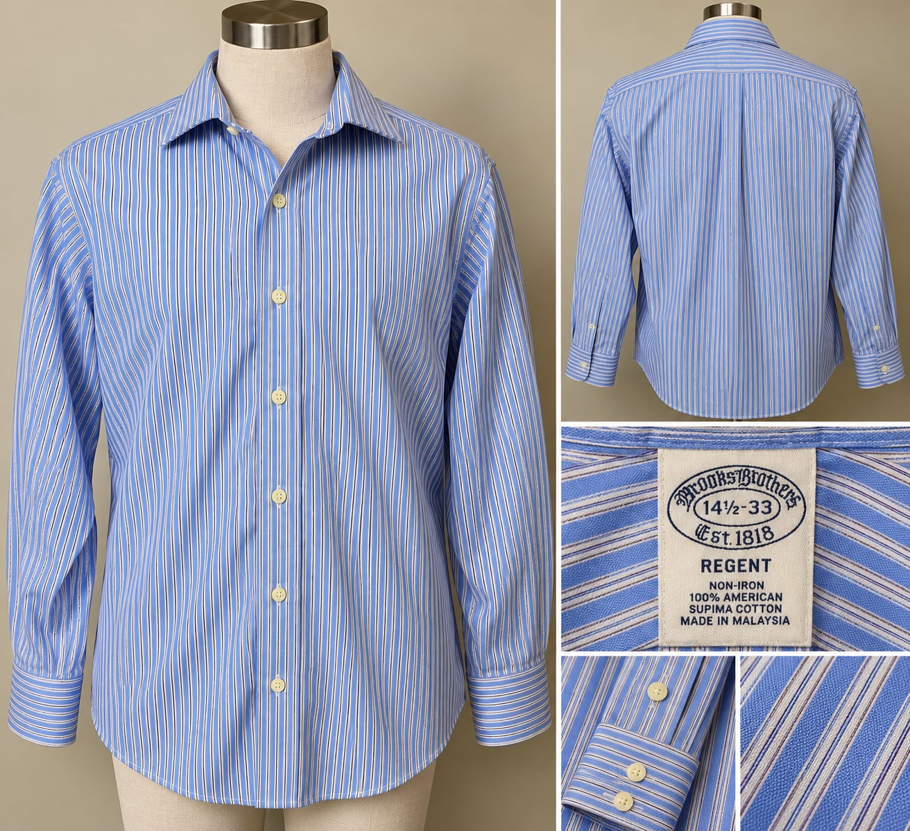 Brooks Brothers 1818 Men’s Regent 14.5 33 Non-Iron Supima Cotton Striped Shirt 2