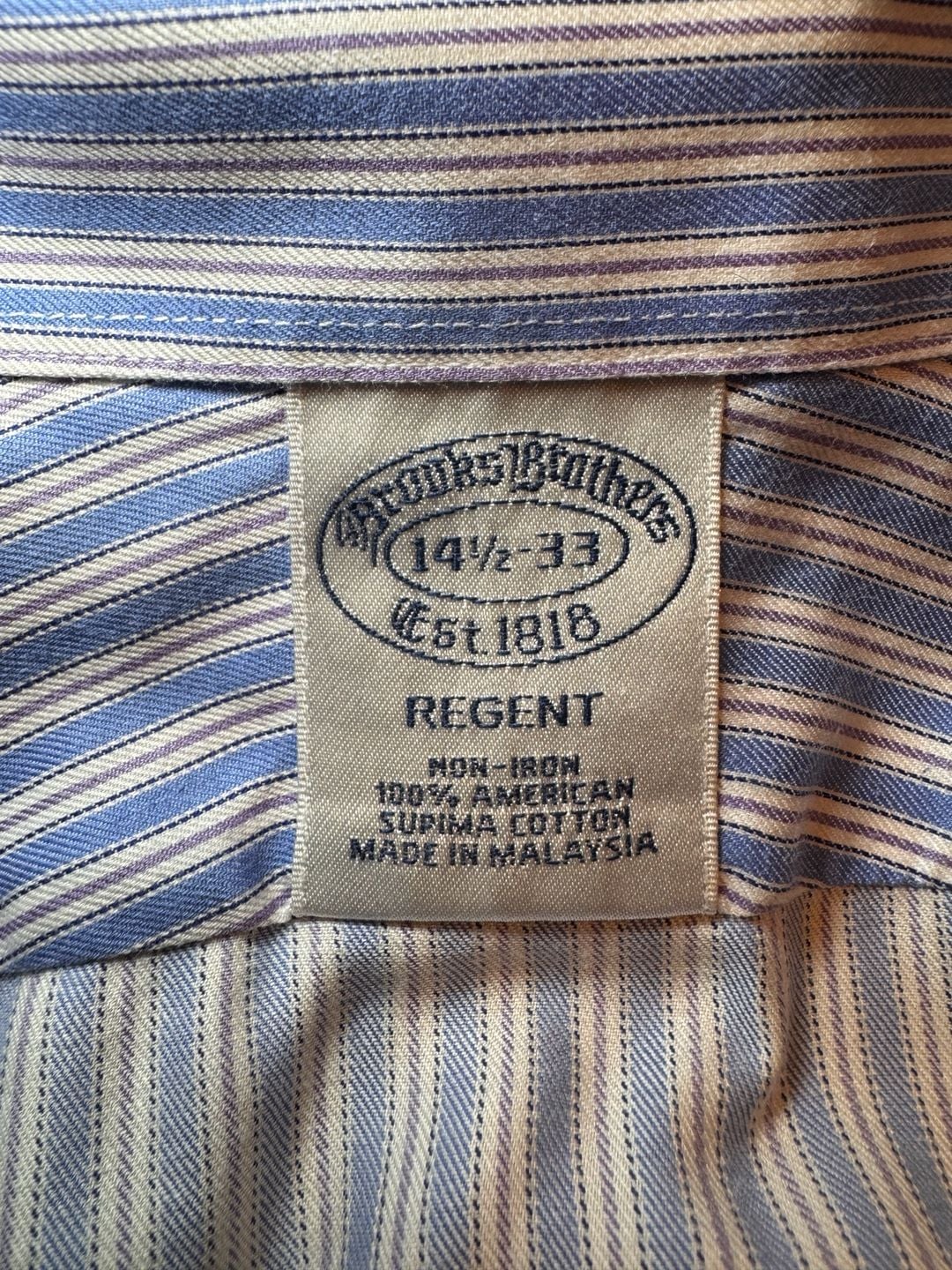 Brooks Brothers 1818 Men’s Regent 14.5 33 Non-Iron Supima Cotton Striped Shirt 4