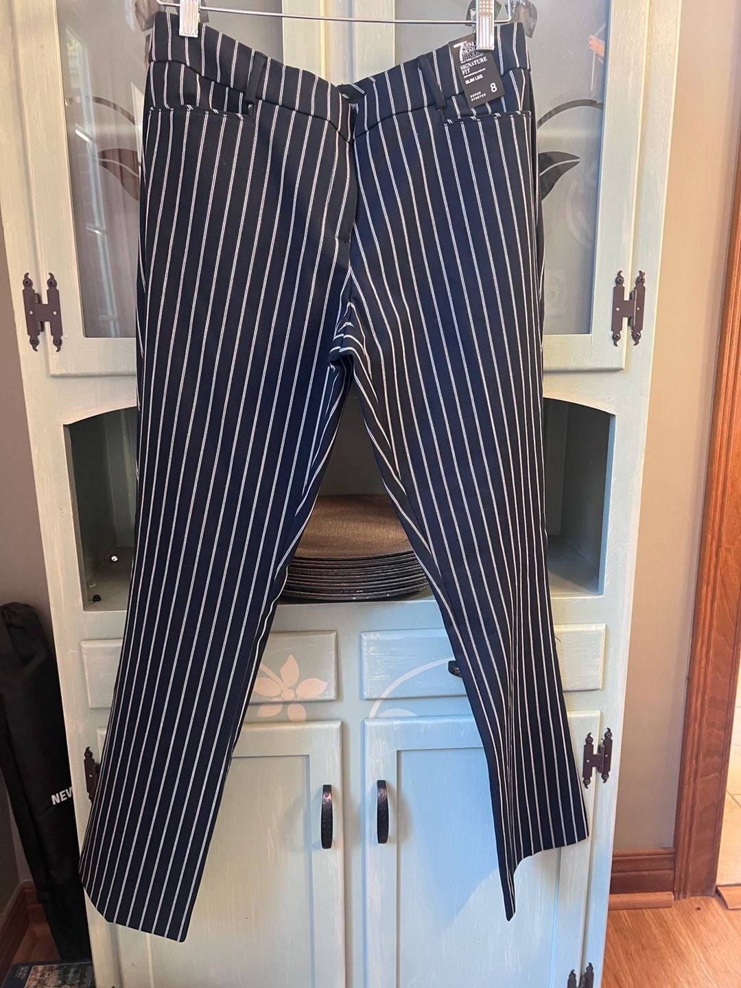 7th Avenue Design Studio Pinstripe Pants Size 8 Navy 3
