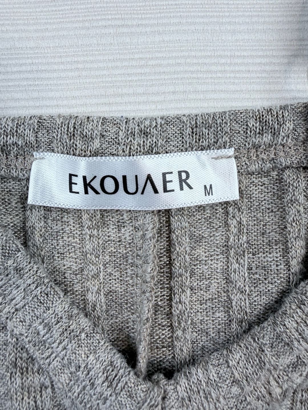 Ekouaer Ribbed Knit Romper Size M Gray Short Overalls Pockets 3