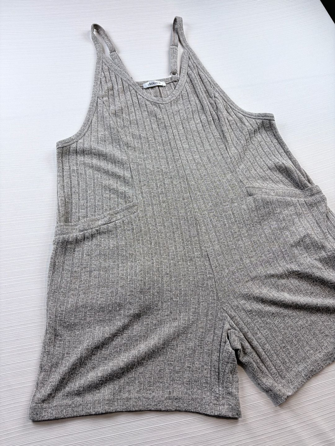 Ekouaer Ribbed Knit Romper Size M Gray Short Overalls Pockets 4