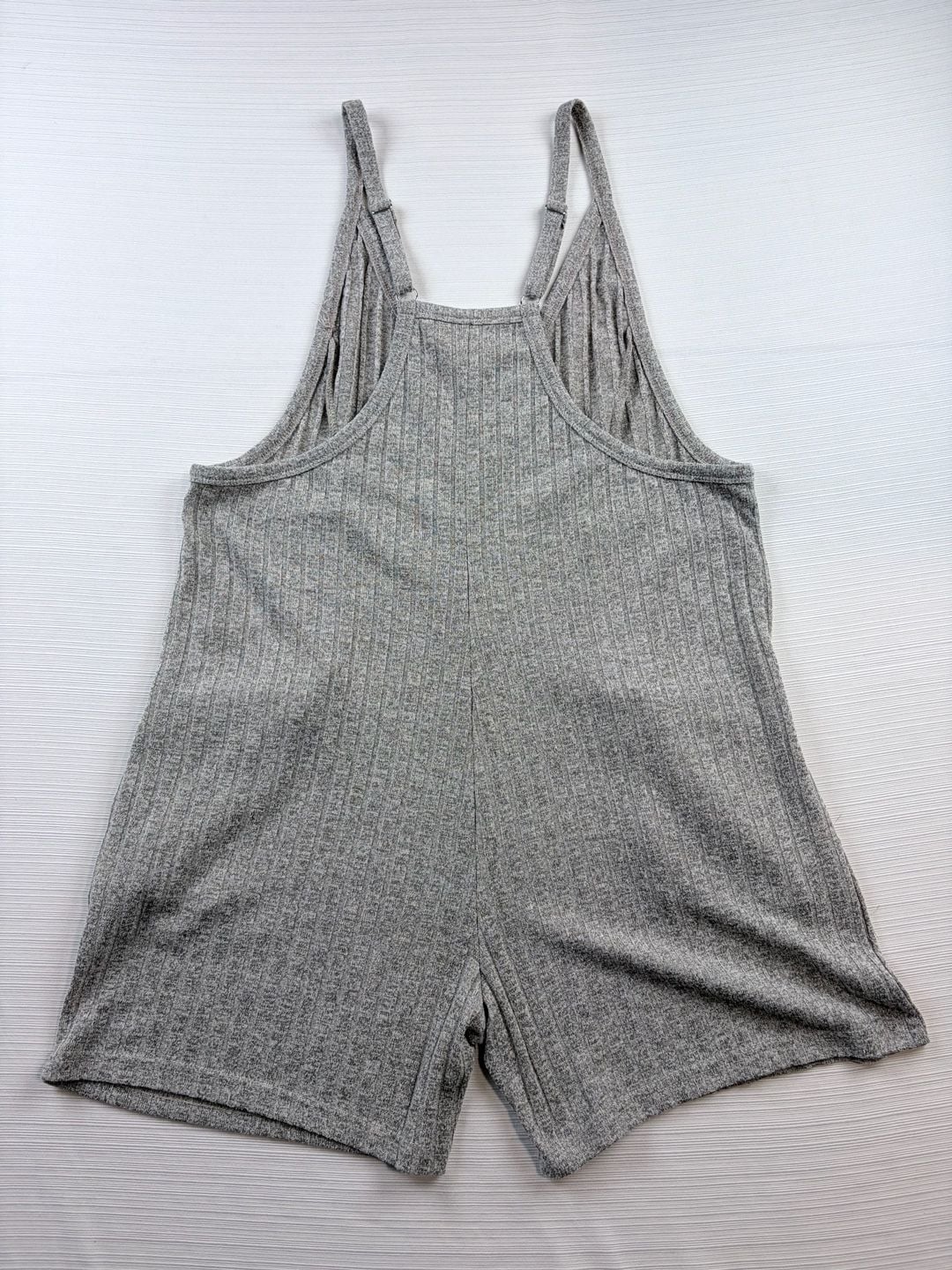 Ekouaer Ribbed Knit Romper Size M Gray Short Overalls Pockets 5