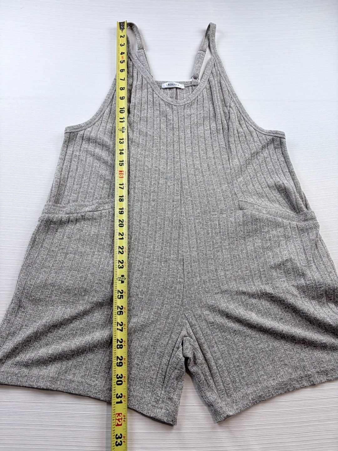 Ekouaer Ribbed Knit Romper Size M Gray Short Overalls Pockets 7