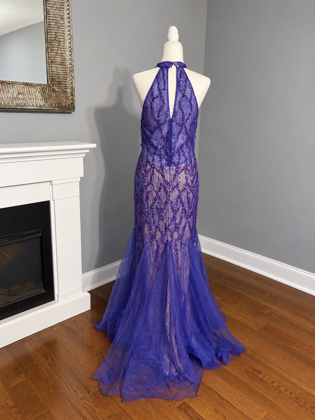 Purple Halter Sequin Lace Mermaid Gown 3