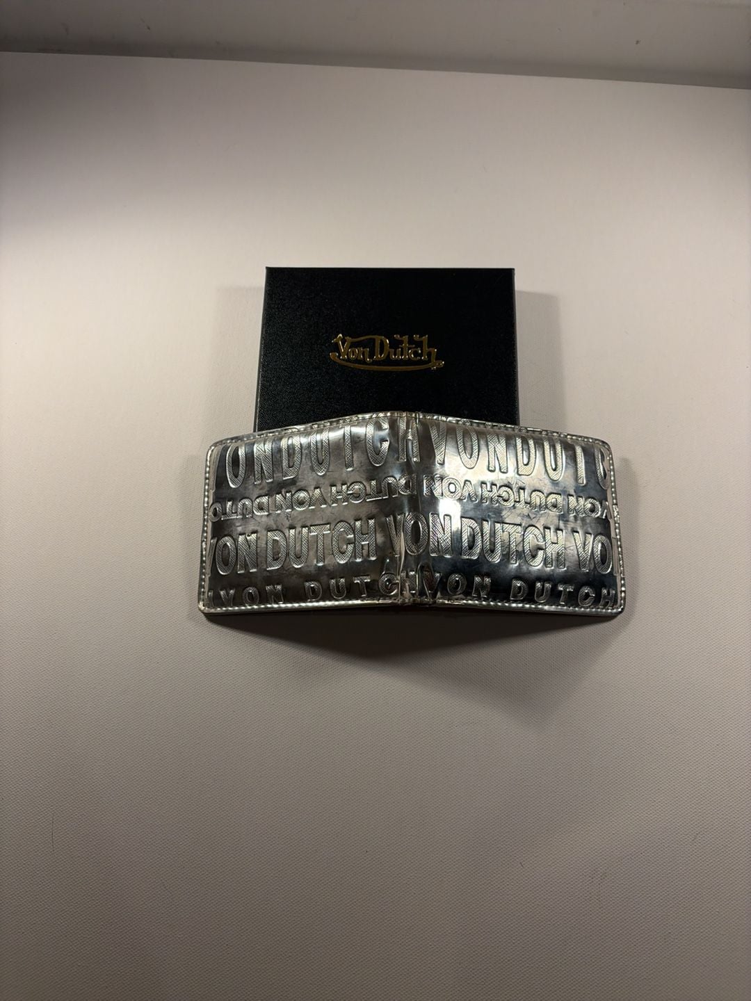 Von Dutch Mirror Logo Bi-Fold Wallet Silver Reflective 3