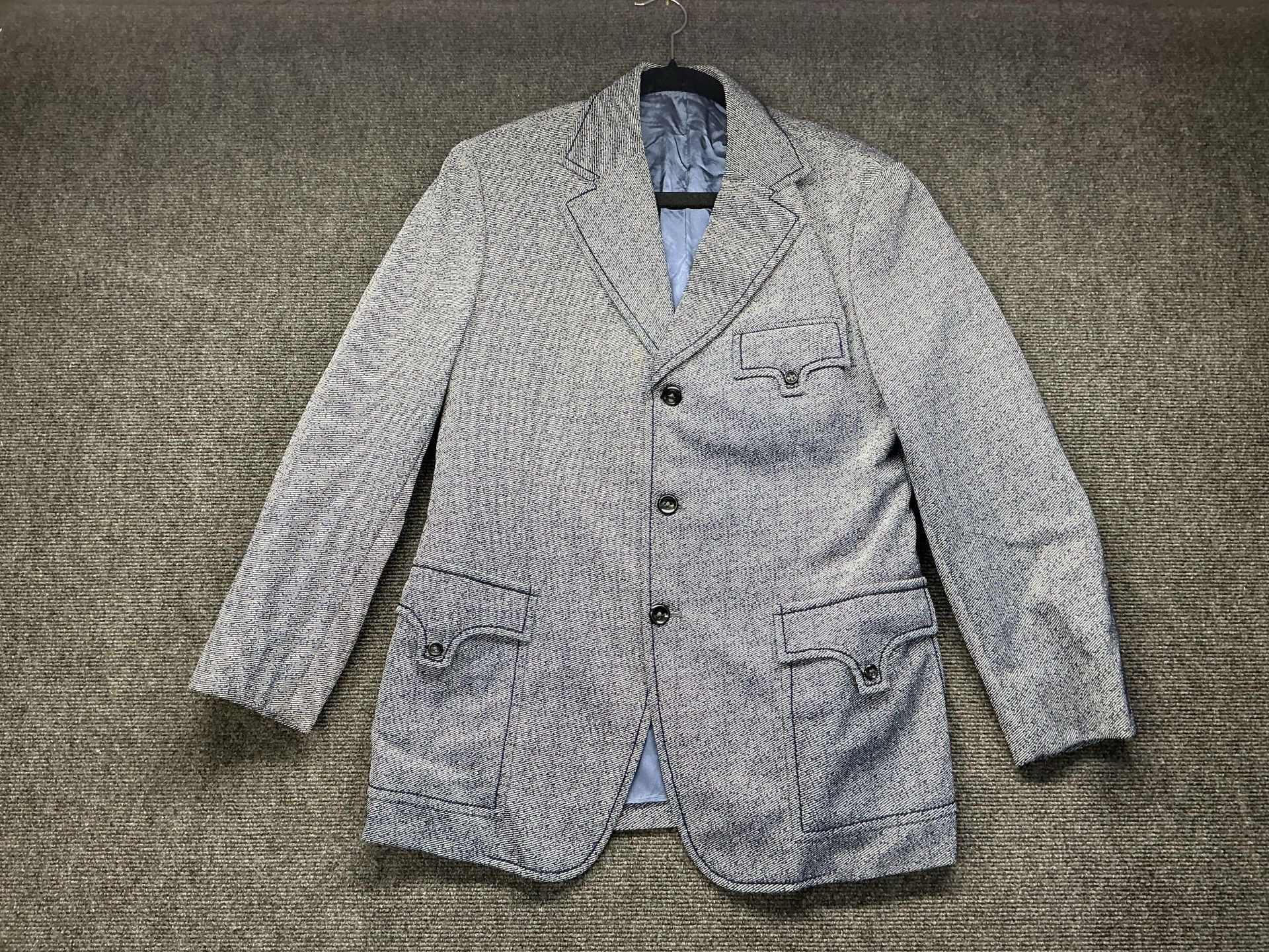 Vintage Herringbone Tweed Sports Jacket Blazer Blue Gray Wool 2