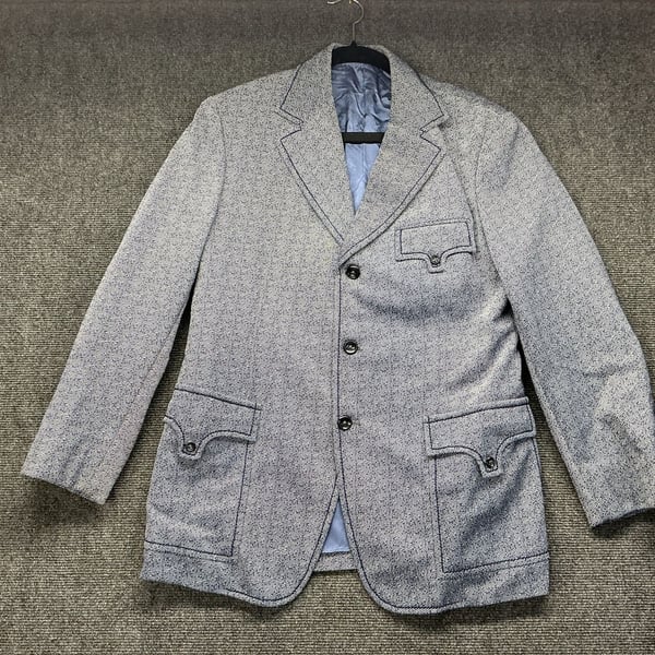 Vintage Herringbone Tweed Sports Jacket Blazer Blue Gray Wool