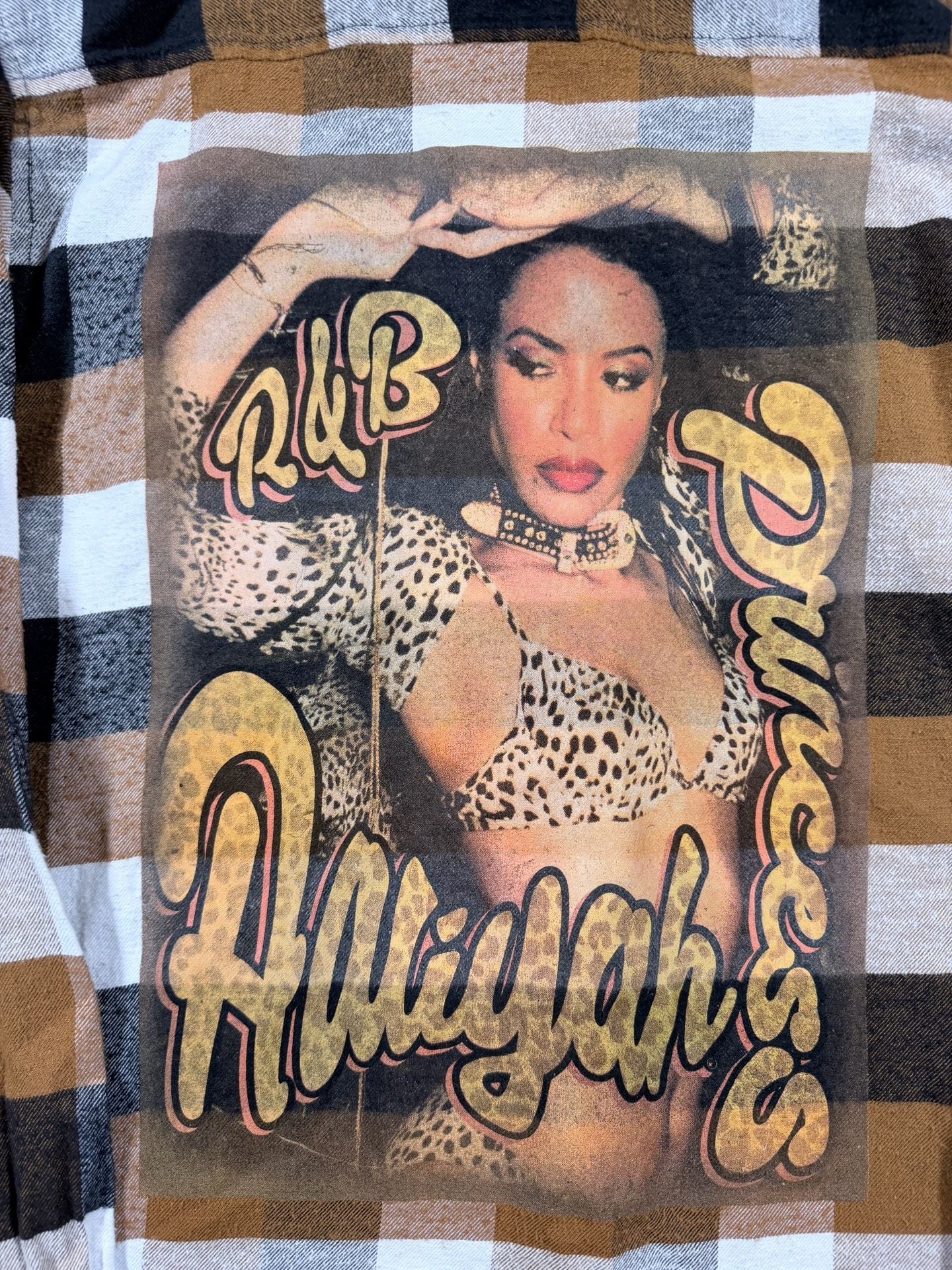 Aaliyah Flannel Shirt Size M Brown Black Plaid Graphic Back 4