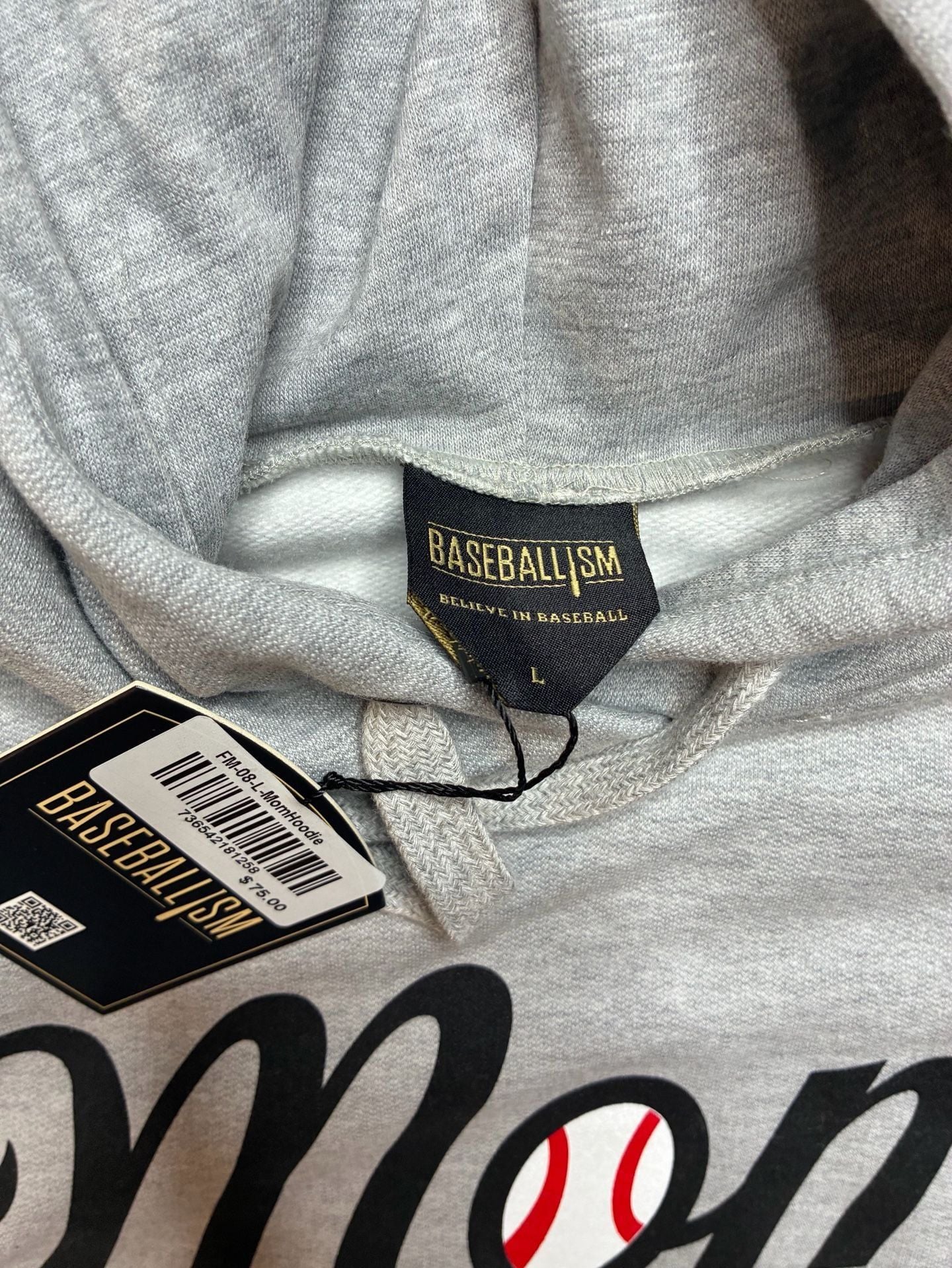 Baseballism Mom Hoodie Size L Gray Baseball 4