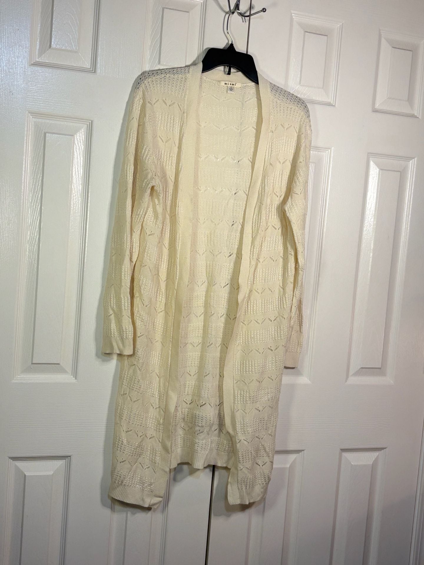 Miami Long Cardigan Size L Beige Open Front Knit Sweater 5