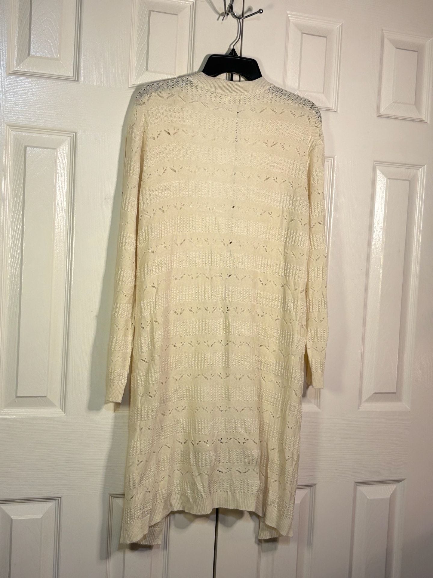 Miami Long Cardigan Size L Beige Open Front Knit Sweater 6