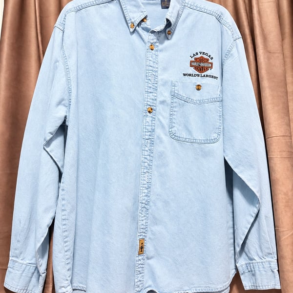 Harley Davidson Denim Button Down Shirt Size M Las Vegas World's Largest