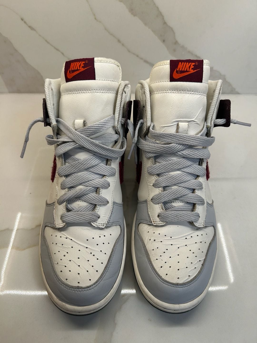 Nike Dunk High Gray Red Wine bBurgundy White Varsity Men's Size 10 3