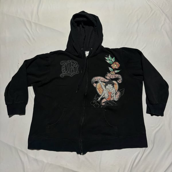 Vtg 2008 Betty Boop Tattoo Zip Up Hoodie Black Y2K Gothic Jerry Leigh Plus 4X