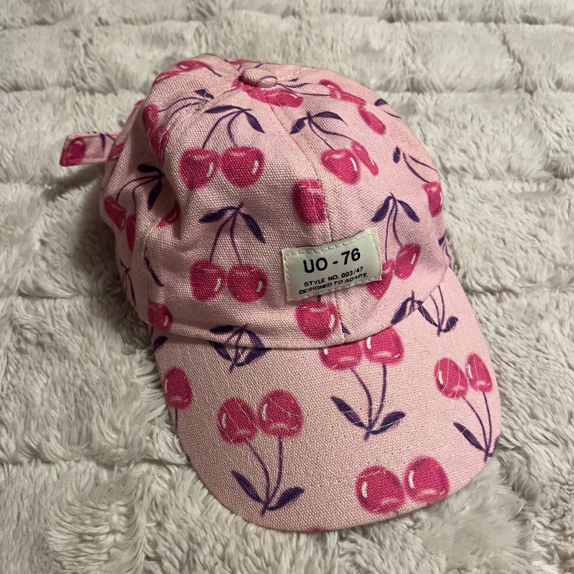 URBAN OUTFITTERS Hat BASEBALL Cap CHERRIES Pink UO-79 Patch Cotton Adjust NWT 2