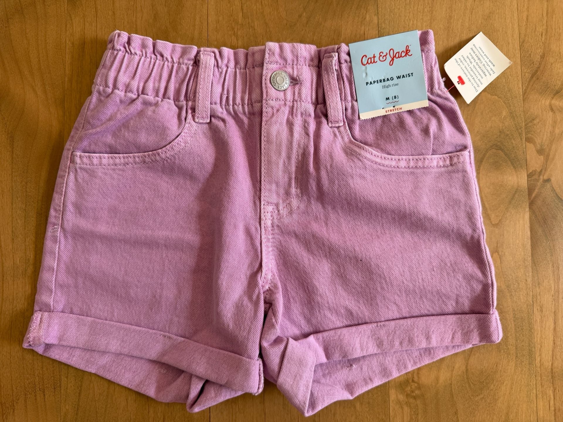 Cat & Jack Paperbag Waist Shorts Size Youth 8 Pink Denim 2