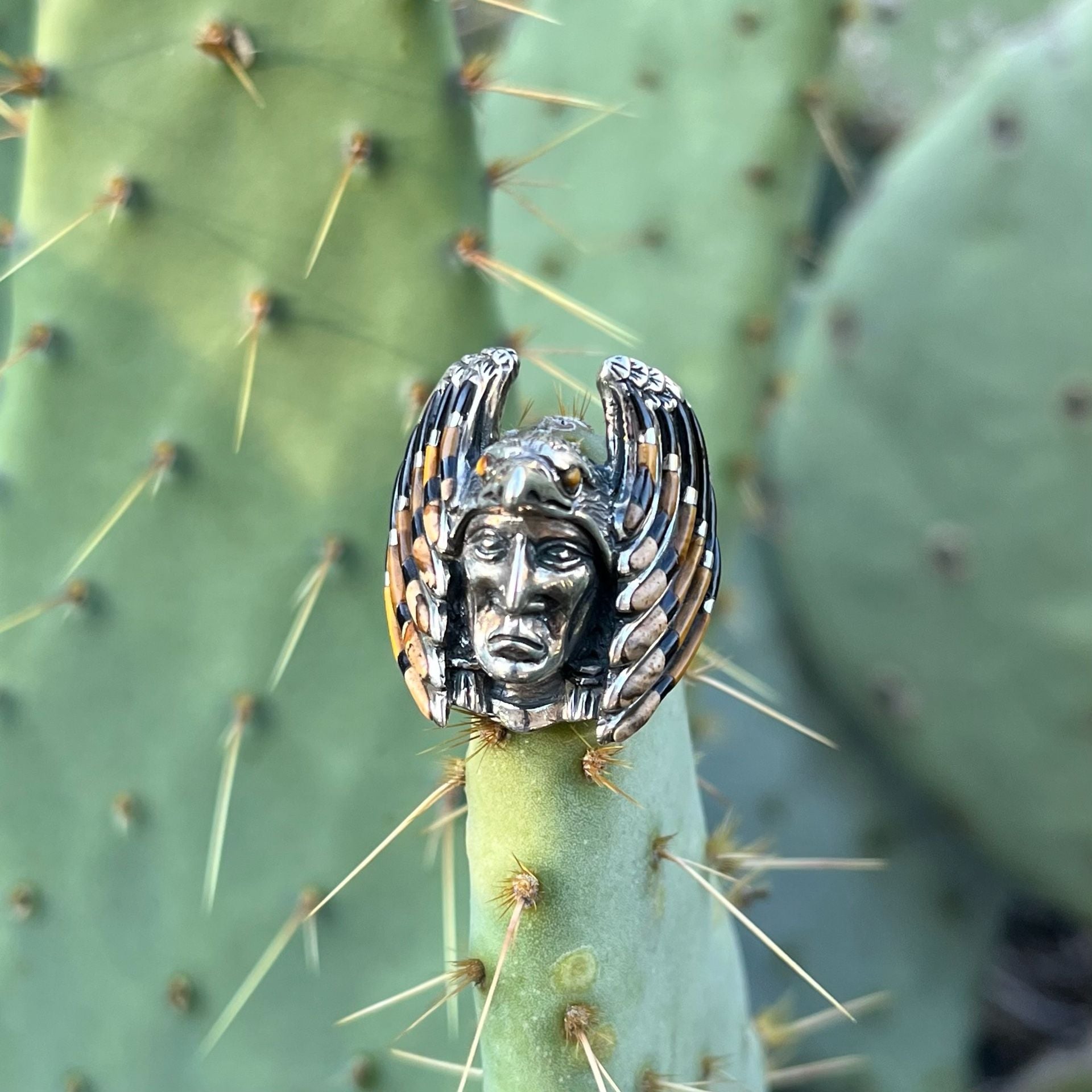 Vintage Sterling Silver Native American Chief Headdress Stone Inlay Ring Size 11.5 2